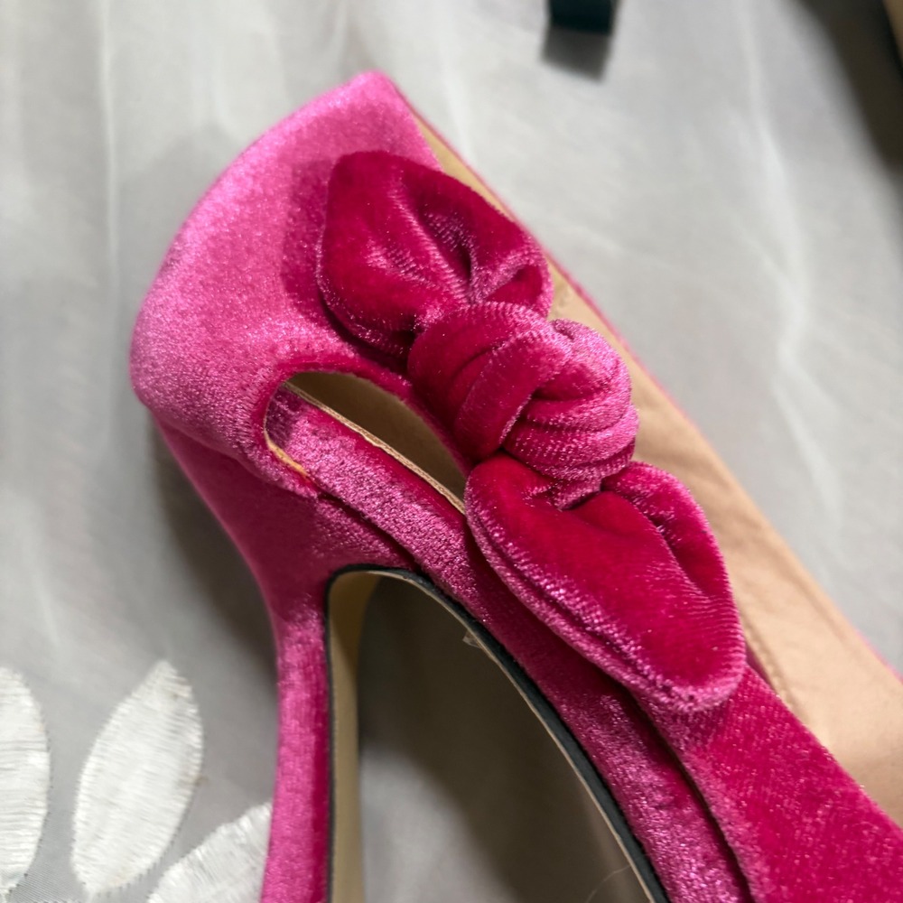 Y2K Style Pink Velvet Bow D'Orsay Pointed Toe Stiletto Pumps Size 39 - Picture 3 of 6